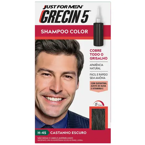 Grecin 5 Shampoo Color 60ml - H-45 Castanho Escuro