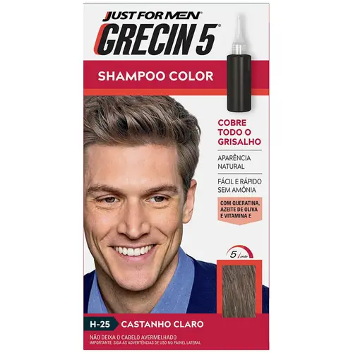Grecin 5 Shampoo Color 60ml - H-25 Castanho Claro