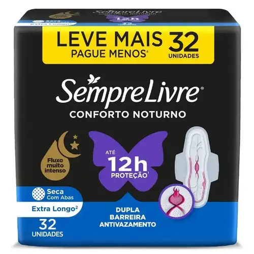 Sempre Livre Conforto Noturno Absorvente Seca Com Abas - 32 Unidades