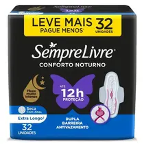 Sempre Livre Conforto Noturno Absorvente Seca Com Abas - 32 Unidades