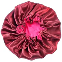 Santa Clara Touca de Cetim Anti-Frizz para Cabelos Volumosos Camada Dupla - Vinho/Pink