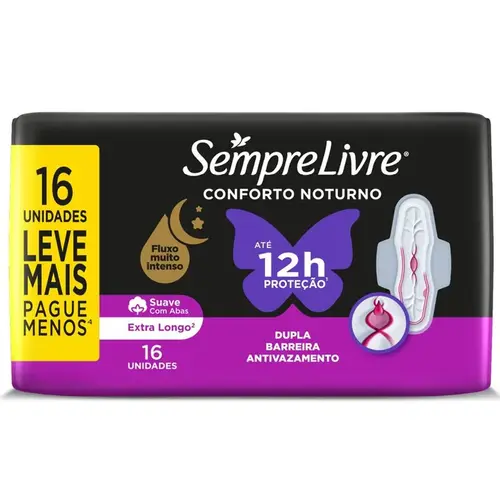 Sempre Livre Conforto Noturno Extra Longo 16 Unidades - Suave com Abas