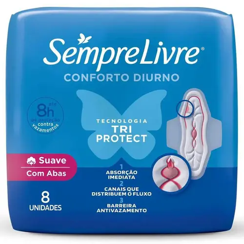 Sempre Livre Conforto Diurno Tri Protect 8 Unidades - Suave com Abas