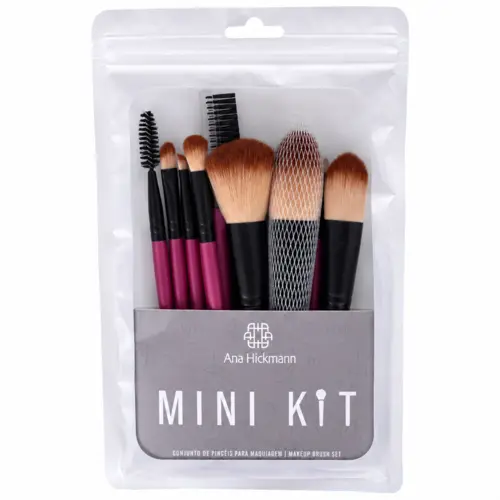 Ana Hickmann Mini Kit de Pincéis para Pele e Olhos 10 Pincéis - Rosa